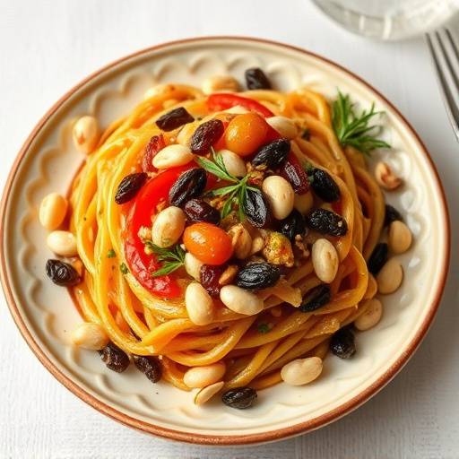 Foto de espinacas a la catalana en un plato de cer&radic;&deg;mica con pasas y pi&radic;&plusmn;ones tostados