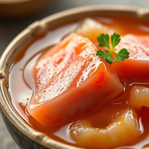 Marmitako de bonito en un cuenco de cer치mica, con perejil picado esparcido por encima, mostrando una vista cercana de los trozos de bonito y patatas