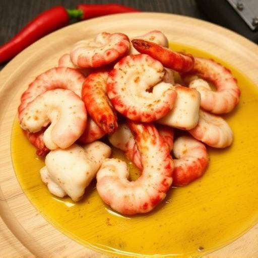 Pulpo a la gallega servido sobre un plato de madera con piment칩n y aceite de oliva