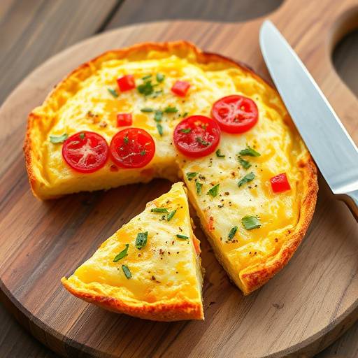 Tortilla Espa침ola reci칠n hecha sobre una tabla de madera, con una porci칩n cortada y lista para servir