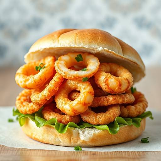 Un bocadillo de calamares con calamares fritos crujientes dentro de un panecillo