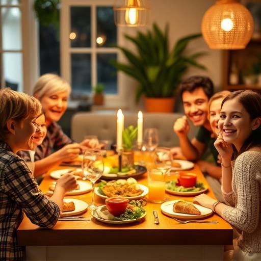 Una familia disfrutando de una cena abundante y alegre en la mesa